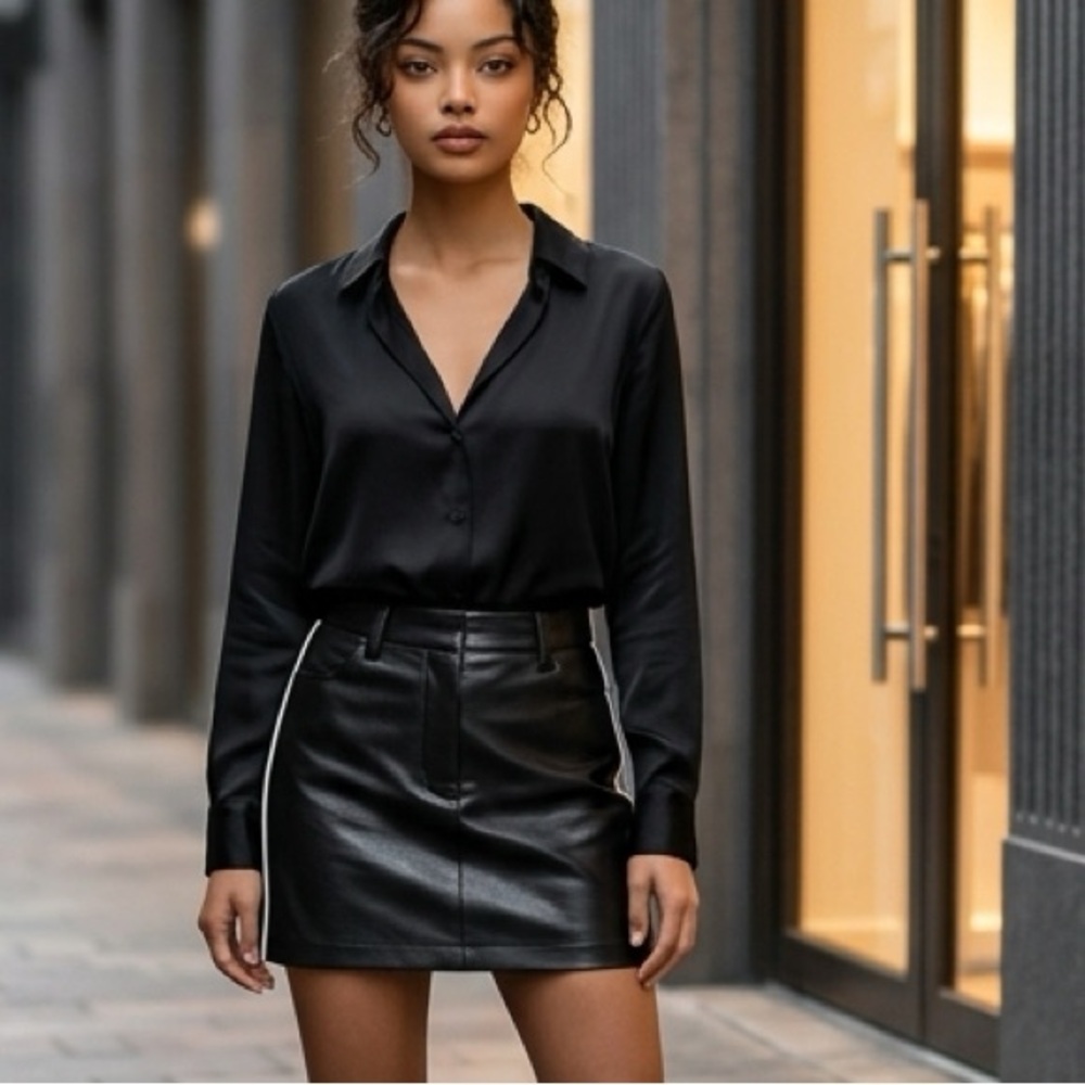 By DYLN Tobias Skirt Black Mid- low waist faux leather mini skirt